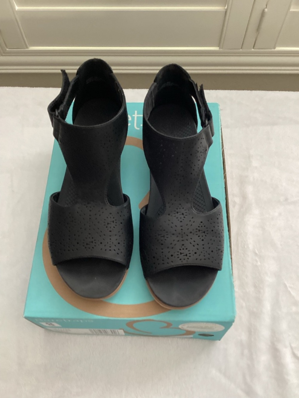 BareTraps Black Perforated T-Strap Sandals
